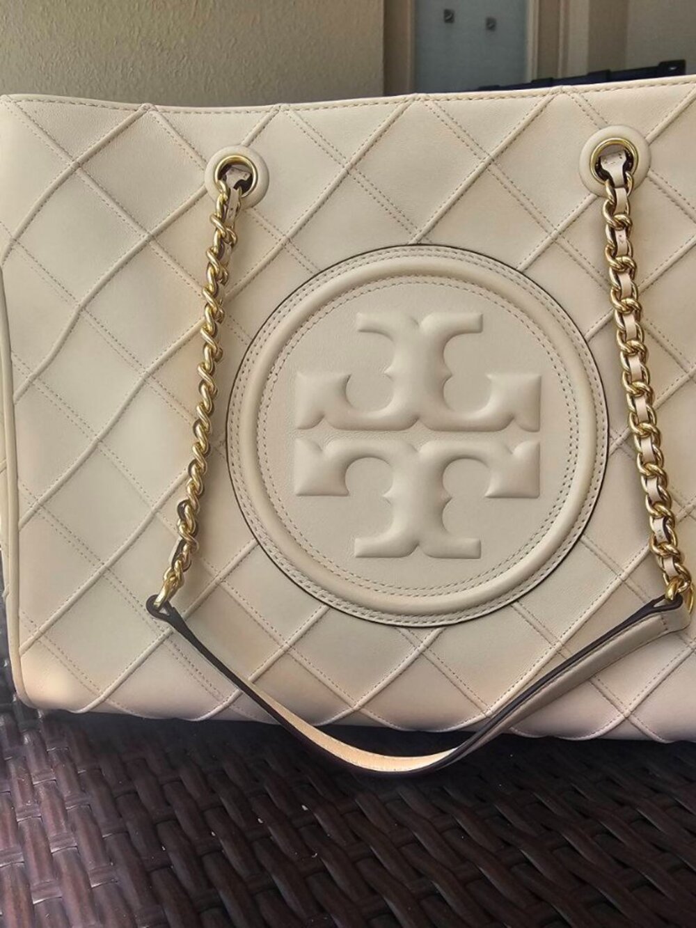 TORY BURCH Fleming Soft Chain Tote purse new large ivory genuine leather